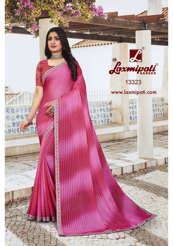 Laxmipati Sequence Pm-13323 Pink Heavy Georgette Saree