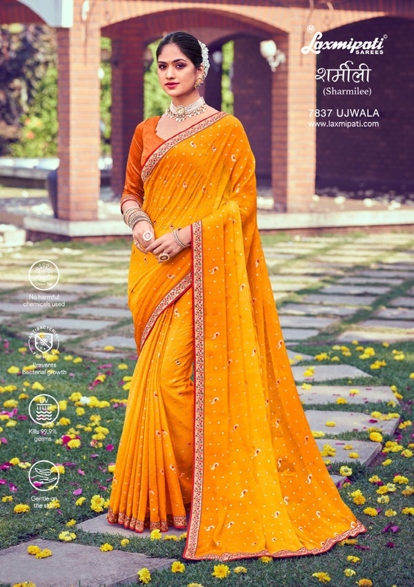 Laxmipati Sharmilee 7837 Yellow Chiffon Saree