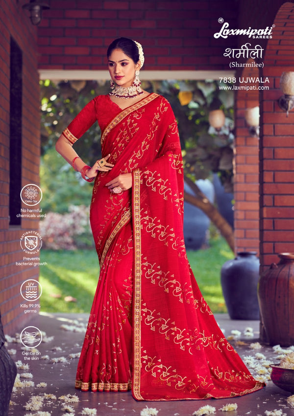 Laxmipati Sharmilee 7838 Red Chiffon Saree