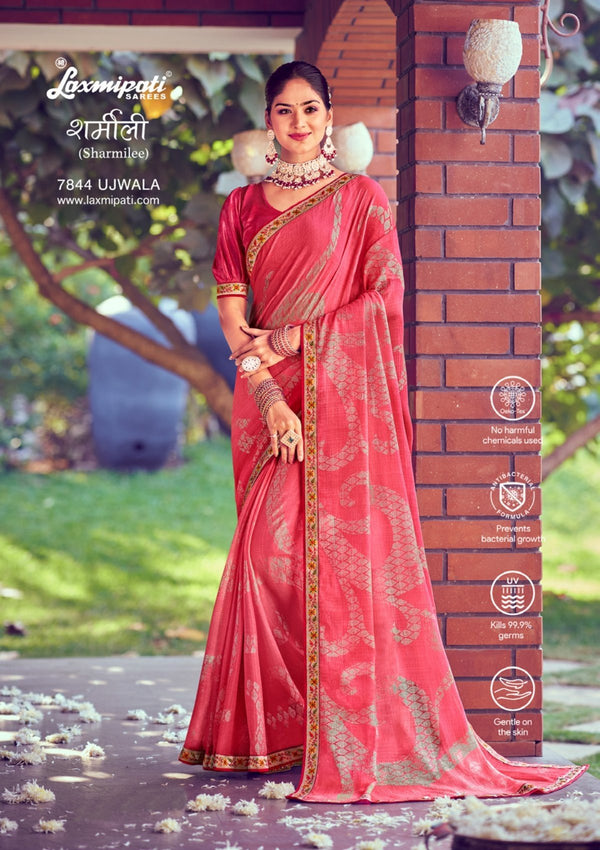 Laxmipati Sharmilee 7844 Pink Chiffon Saree