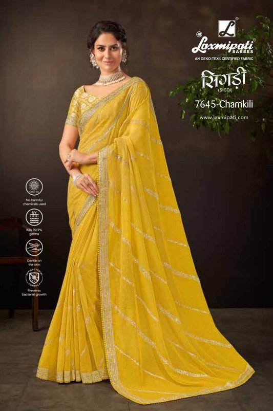 Laxmipati Sigdi 7645 Yellow Sparkle Chiffon Saree