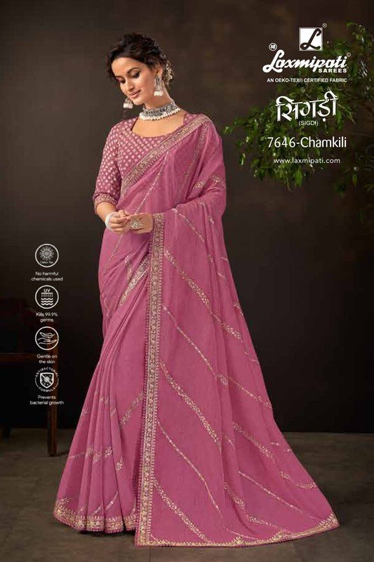 Laxmipati Sigdi 7646 Pink Sparkle Chiffon Saree