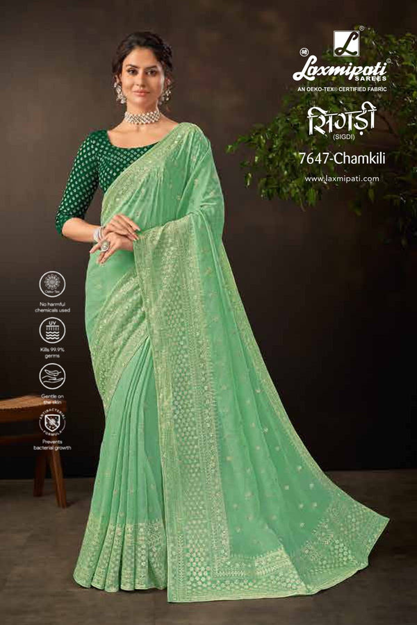 Laxmipati Sigdi 7647 Green Sparkle Chiffon Saree