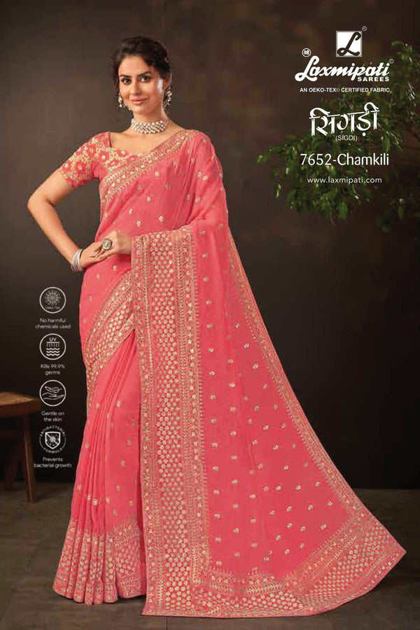 Laxmipati Sigdi 7652 Pink Sparkle Chiffon Saree