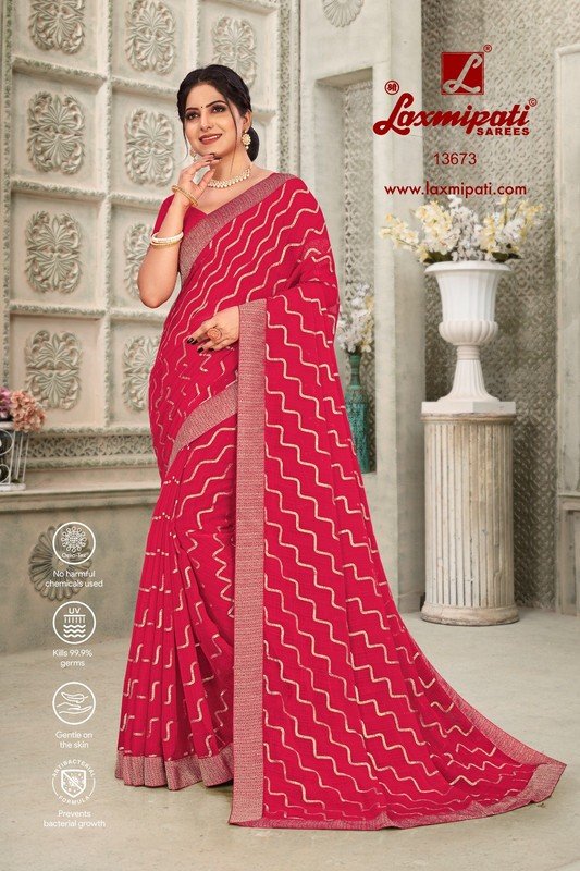 Laxmipati Sundarata-2 Pm-13669 Red Chiffon Saree