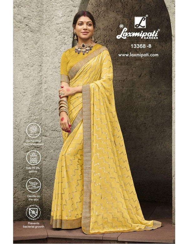 Laxmipati Sundarta-2 Pm-13368-B Yellow Chiffon Saree