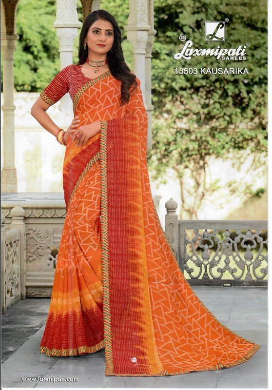 Laxmipati Super Hit Pm-13503 Orange Silk Chiffon Saree