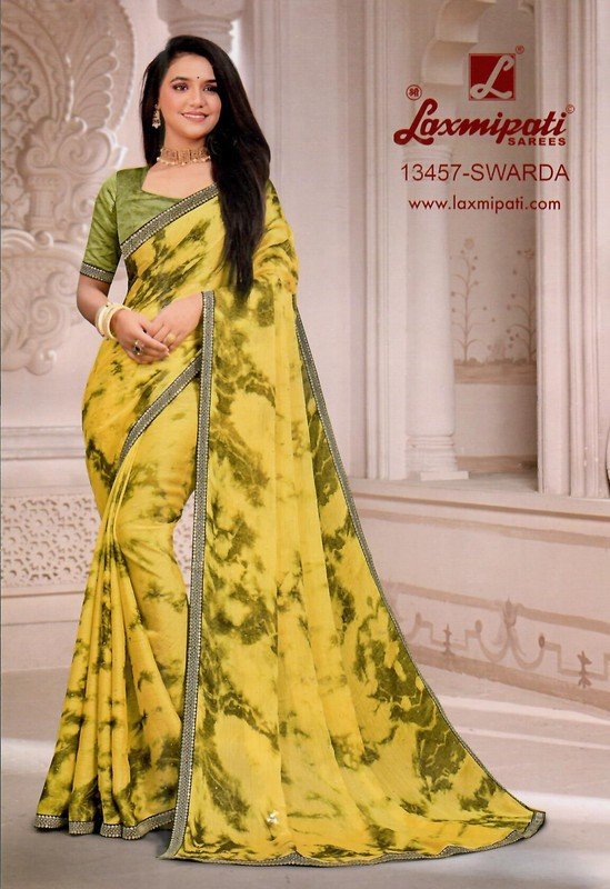 Laxmipati Swarda Pm-13457 Yellow Silk Chiffon Saree