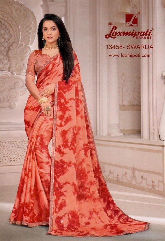 Laxmipati Swarda Pm-13458 Peach Silk Chiffon Saree