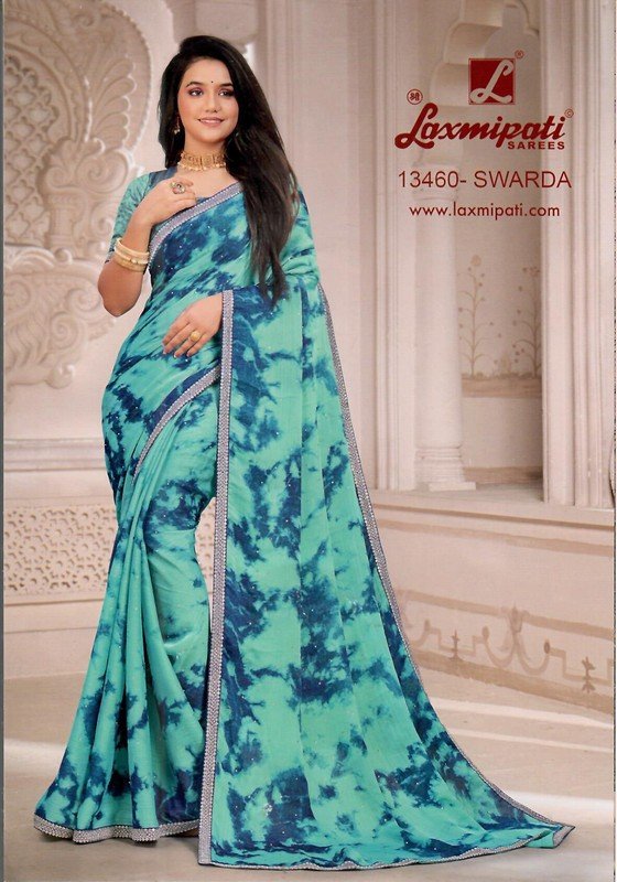 Laxmipati Swarda Pm-13460 Blue Silk Chiffon Saree