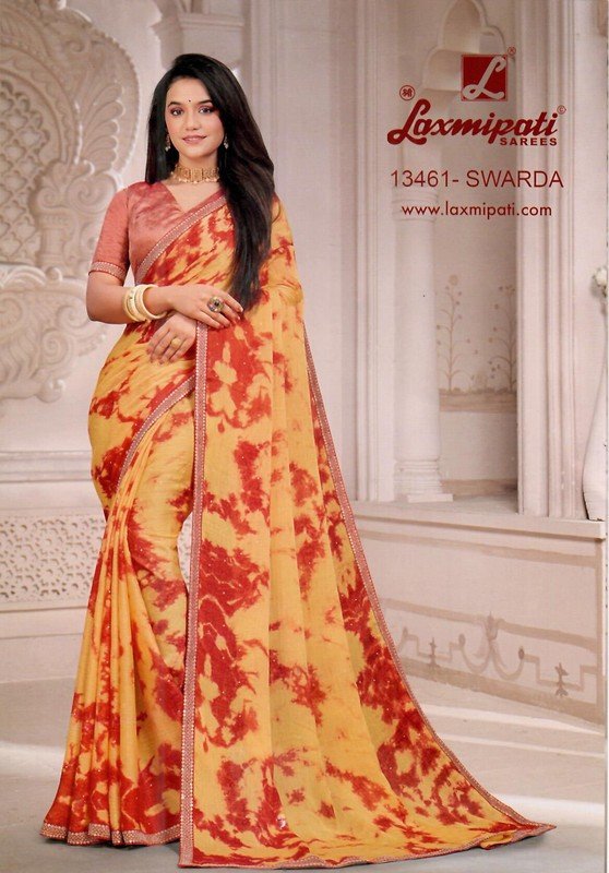 Laxmipati Swarda Pm-13461 Yellow Silk Chiffon Saree