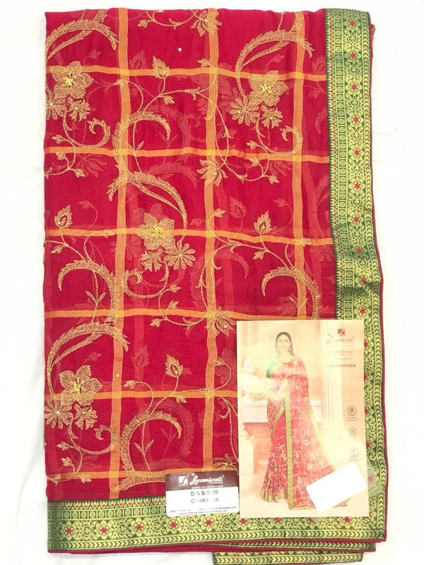 Laxmipati Taana Baana S-1020 Red Chiffon Saree