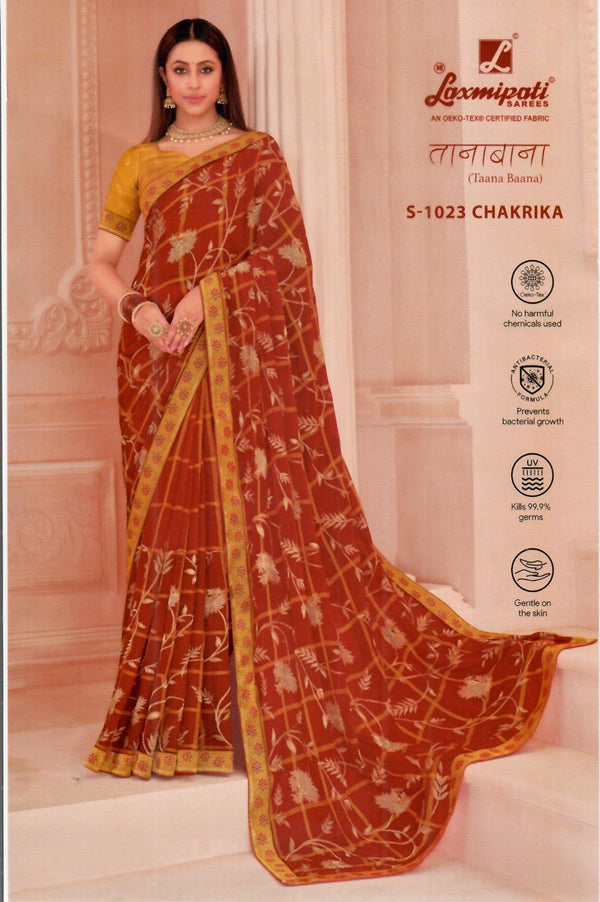 Laxmipati Taana Baana S-1023 Red Chiffon Saree