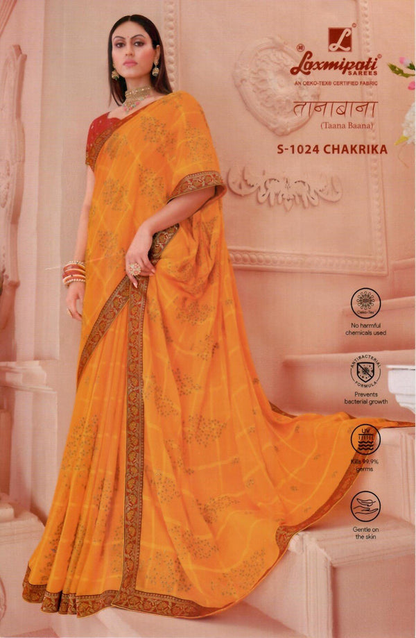 Laxmipati Taana Baana S-1024 Yellow Chiffon Saree