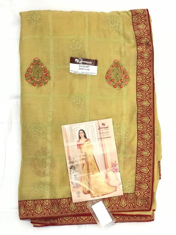 Laxmipati Taana Baana S-1027 Cream Chiffon Saree