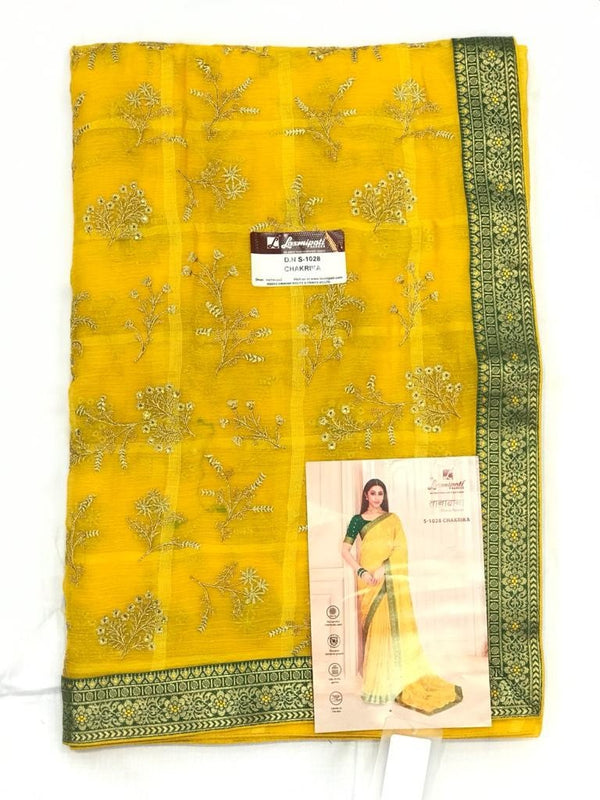 Laxmipati Taana Baana S-1028 Yellow Chiffon Saree