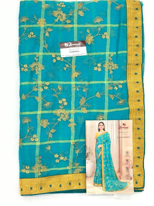 Laxmipati Taana Baana S-1022 Blue Chiffon Saree