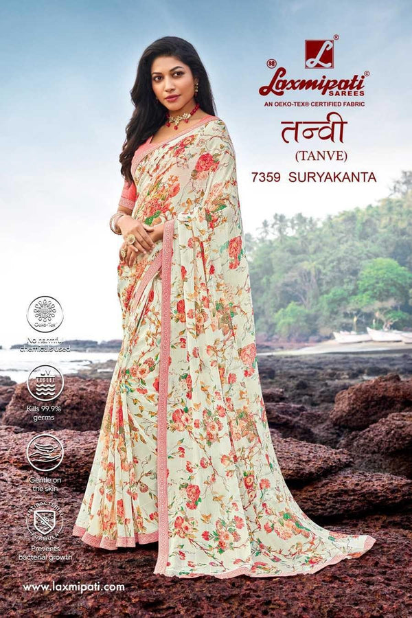 Laxmipati Tanvi 7359 White Georgette Saree