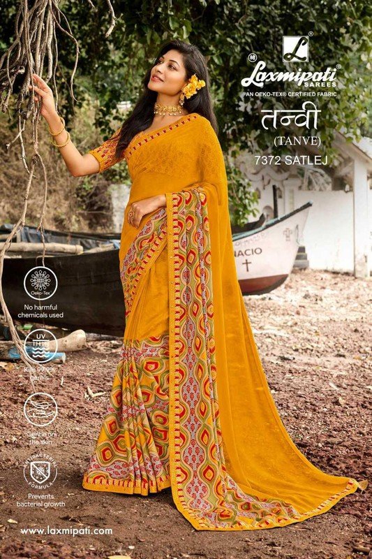 Laxmipati Tanvi 7372 Yellow Jacquard Georgette Saree