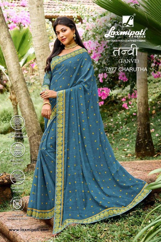 Laxmipati Tanvi 7377 Blue Chiffon Saree