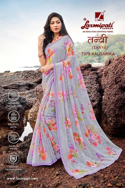 Laxmipati Tanvi 7379 Grey Chiffon Saree