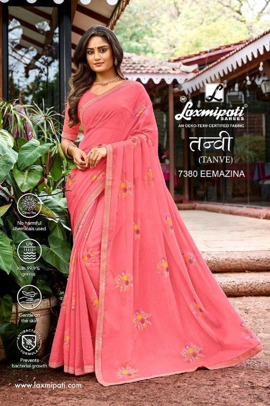 Laxmipati Tanvi 7380 Pink Chiffon Saree