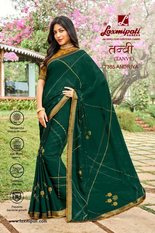 Laxmipati Tanvi 7385 Green Silk Chiffon Saree