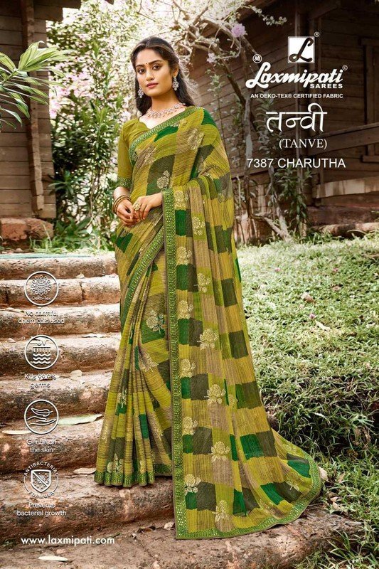 Laxmipati Tanvi 7387 Green Chiffon Saree