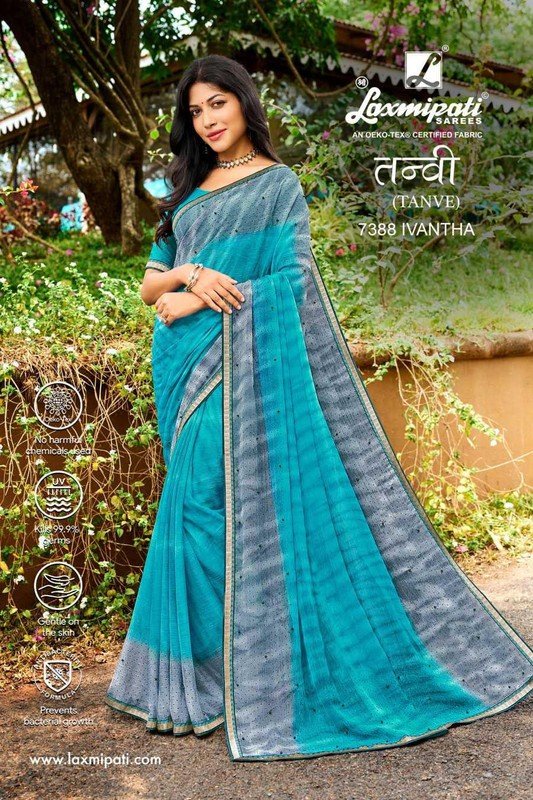 Laxmipati Tanvi 7388 Blue Chiffon Saree