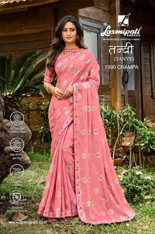 Laxmipati Tanvi 7390 Pink Chiffon Saree