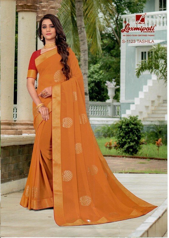 Laxmipati Tashila S-1123 Yellow Georgette Saree