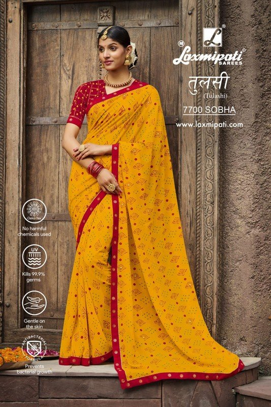 Laxmipati Tulashi 7700 Yellow Chiffon Saree