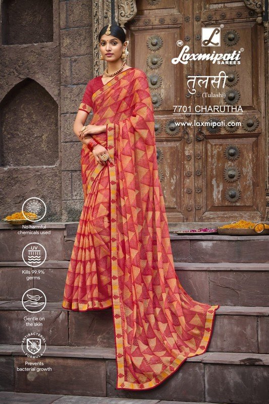 Laxmipati Tulashi 7701 Red Chiffon Saree