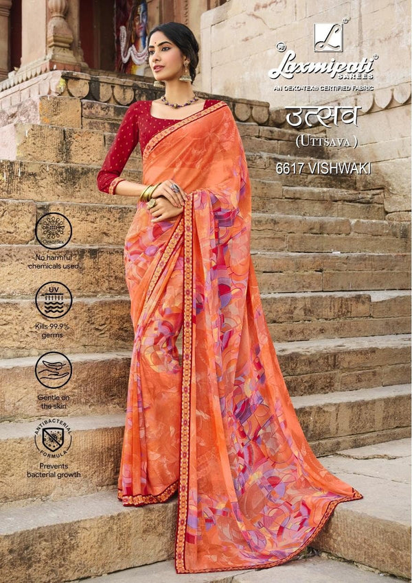 Laxmipati Uttsava 6617 Orange Georgette Saree