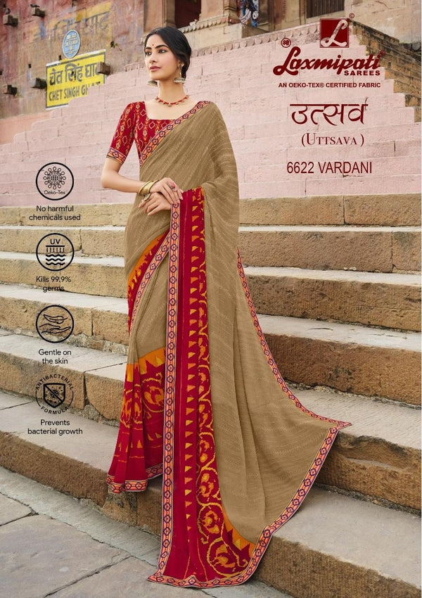 Laxmipati Uttsava 6622 Cream Georgette Saree