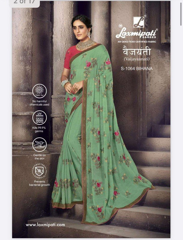 Laxmipati Vaijayanti S-1064 Green Chiffon Saree