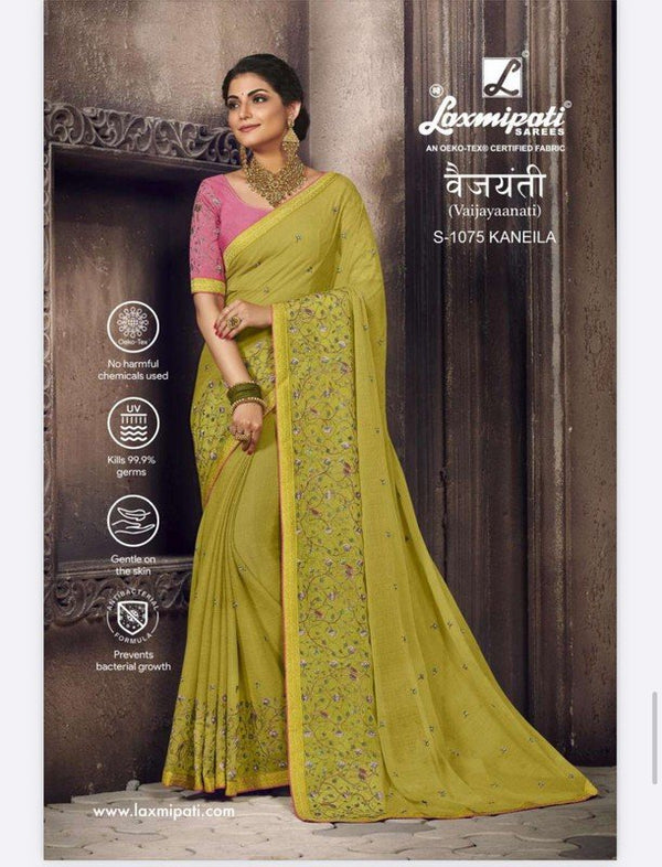 Laxmipati Vaijayanti S-1075 Green Chiffon Saree