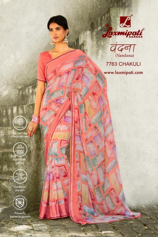 Laxmipati Vandana 7763 Peach Georgette Saree