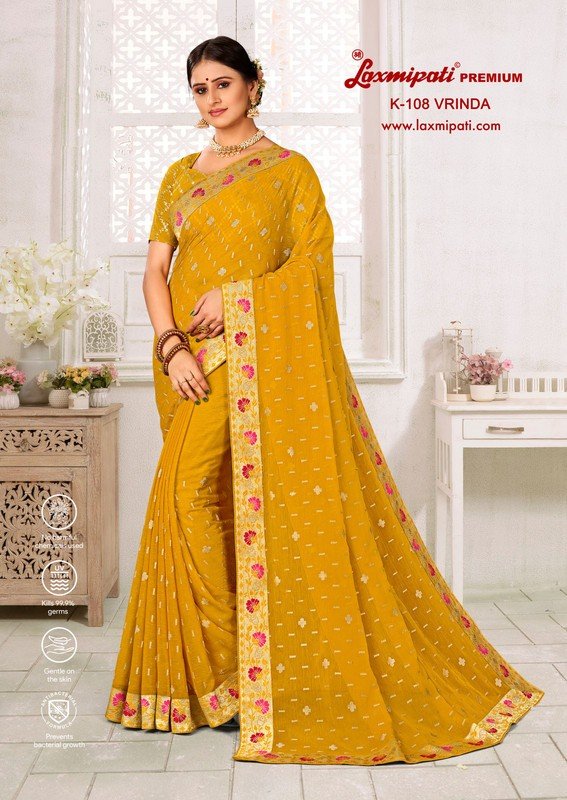 Laxmipati Vrinda K-108 Mustard Sparkle Chiffon Saree