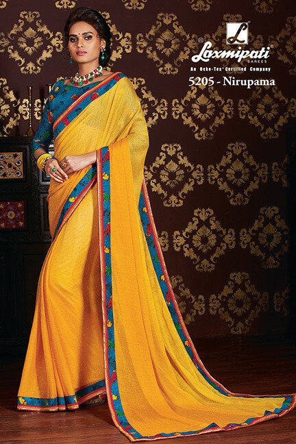 Laxmipati Chitravali 5205 Yellow Chiffon Saree