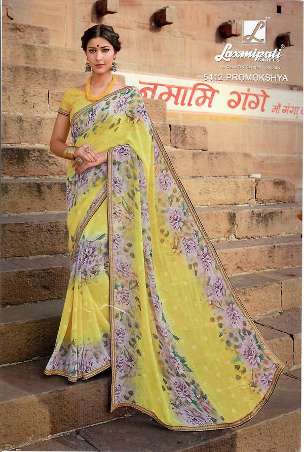 Laxmipati Dilbaro 5412 Yellow Georgette Saree