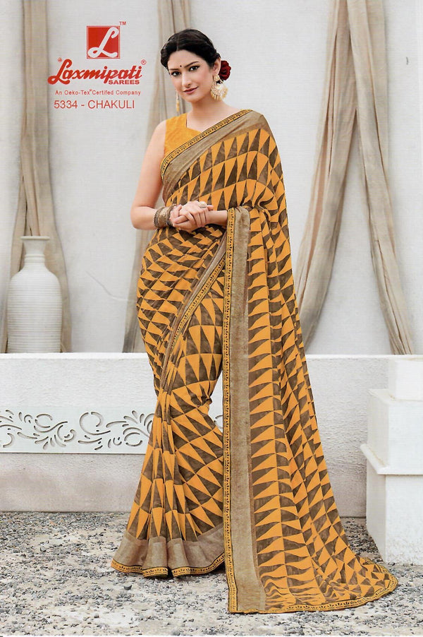 Laxmipati Phoolchidi 5334 Yellow Georgette Saree