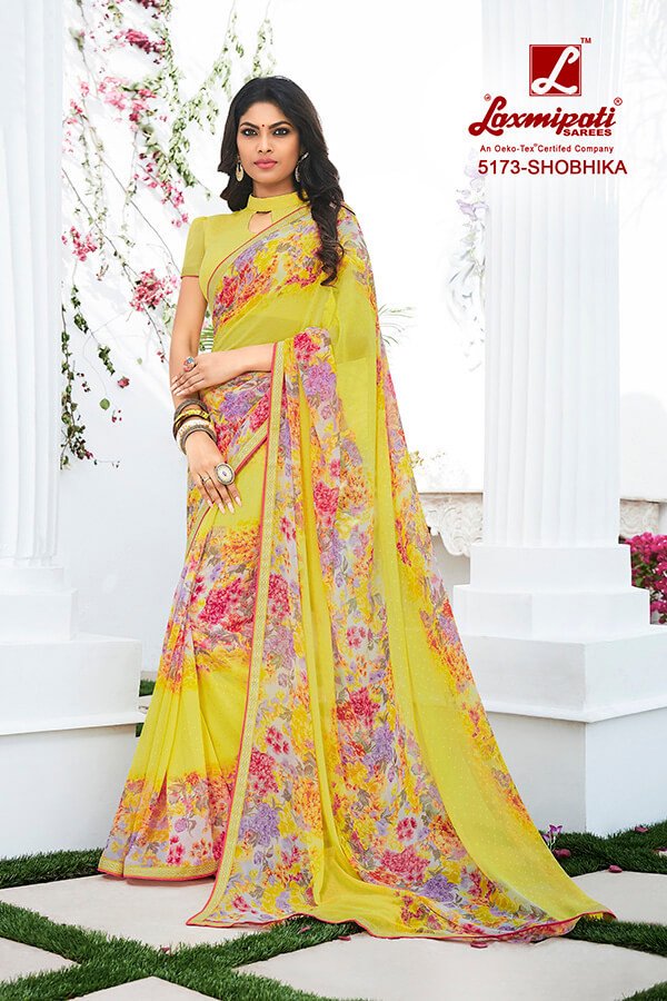 Laxmipati Rangrezi 5173 Yellow Georgette Saree