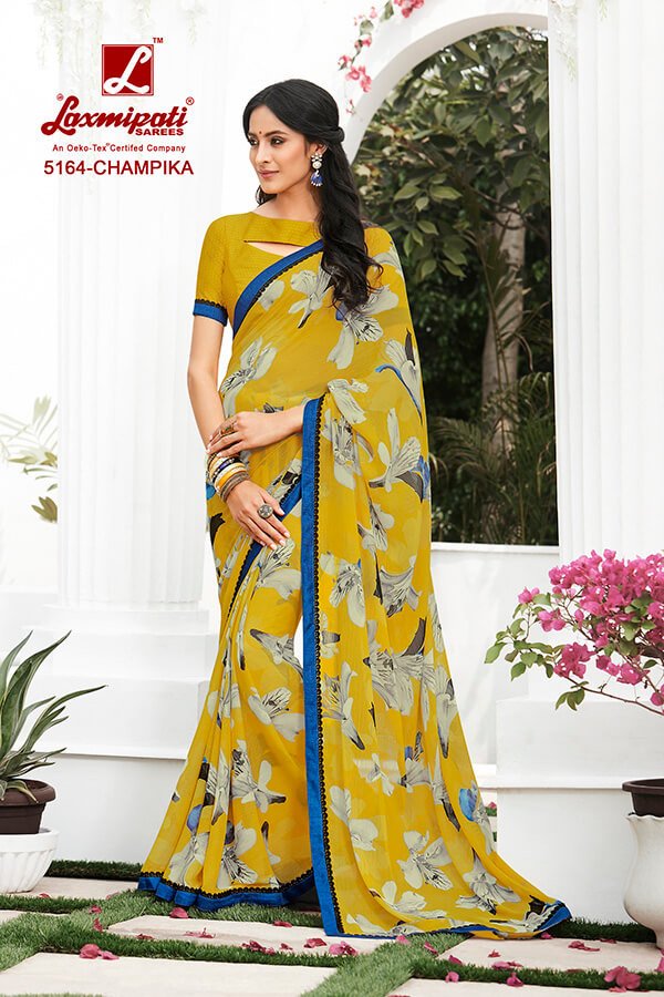 Laxmipati Rangrezi 5164 Yellow Georgette Saree