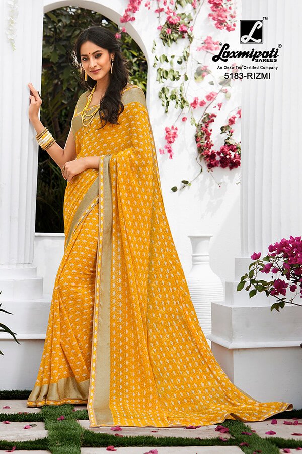 Laxmipati Rangrezi 5183 Yellow Georgette Saree