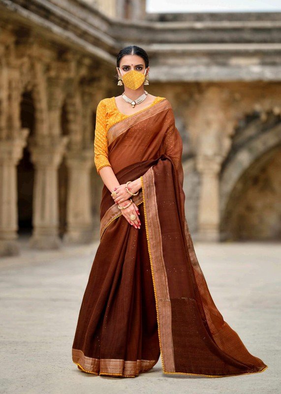 Lt Fabrics Ananta Vol-2 Lt-49001 Brown Linen Saree