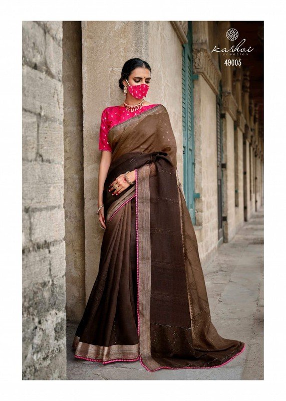 Lt Fabrics Ananta Vol-2 Lt-49005 Brown Linen Saree