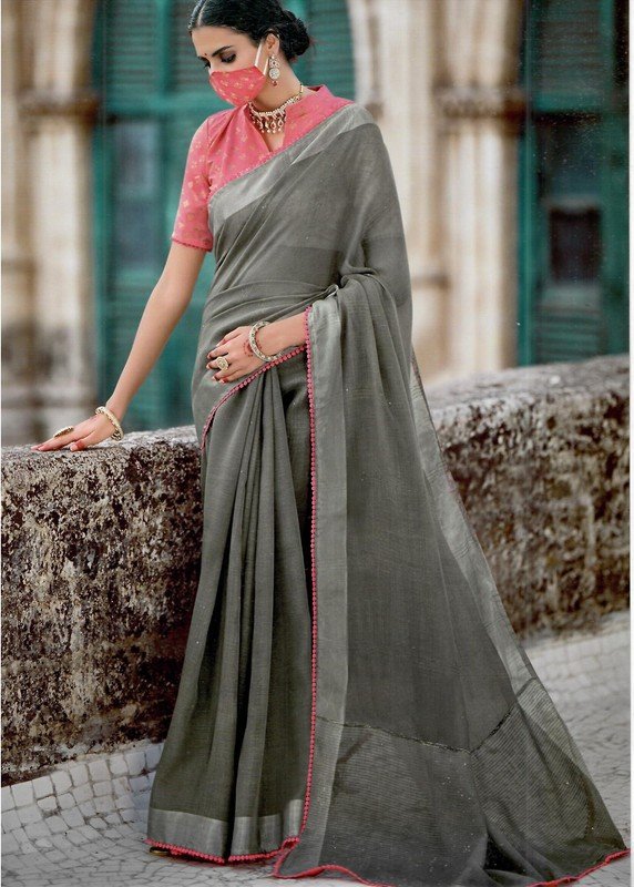 Lt Fabrics Ananta Vol-2 Lt-49007 Grey Linen Saree