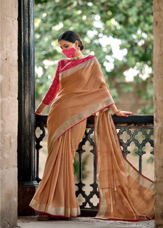 Lt Fabrics Ananta Vol-2 Lt-49008 Cream Linen Saree