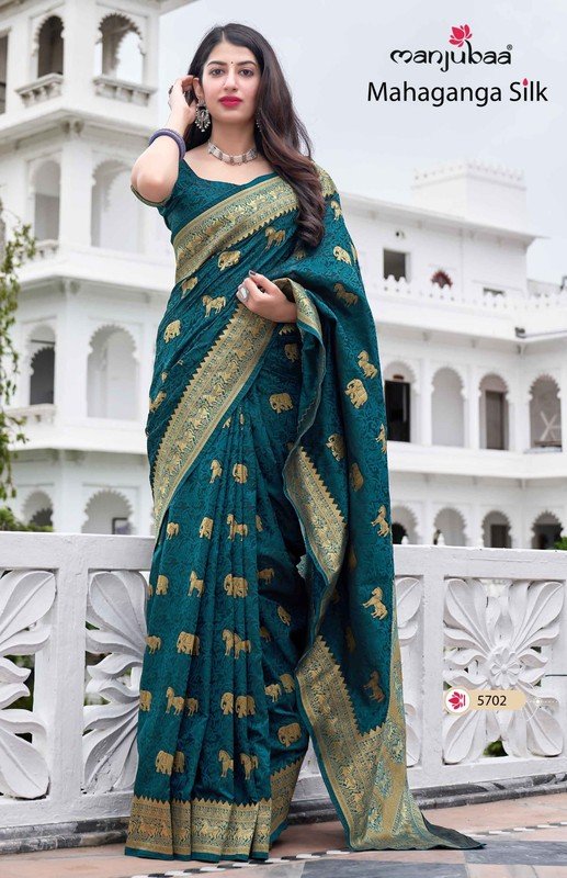 Manjubaa Mahaganga Silk Mj-5702 Green Silk Saree